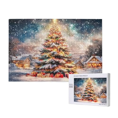 Weihnachtsbaum Puzzle 1000 Teile Erwachsene, Schneeszene Puzzle Design für Erwachsene und Kinder ab 5 Jahren, Puzzel mit Geschenkbox Verpackung for Zimmer Deko Wohnzimmer, Geschenke für Frauen -3024 von Wjffnzbz