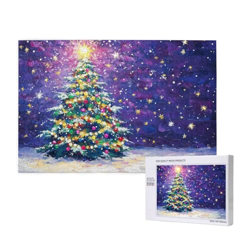 Weihnachtsbaum Puzzle 1000 Teile Erwachsene, Schneeszene Puzzle Design für Erwachsene und Kinder ab 5 Jahren, Puzzel mit Geschenkbox Verpackung for Zimmer Deko Wohnzimmer, Geschenke für Frauen -3459 von Wjffnzbz