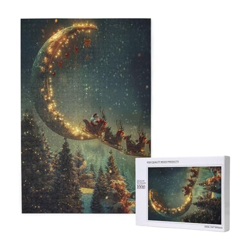 Weihnachtsmann Puzzle 300 Teile Erwachsene, Mond Puzzle Design für Erwachsene und Kinder ab 5 Jahren, HD Farbe Puzzel mit Geschenkbox Verpackung for Zimmer Deko Wohnzimmer, Geschenke für Frauen -9892 von Wjffnzbz