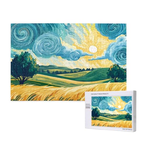 Weizenfeld Puzzle 300 Teile Erwachsene, Sonnenuntergang Puzzle Design für Erwachsene und Kinder ab 5 Jahren, Puzzel mit Geschenkbox Verpackung for Zimmer Deko Wohnzimmer, Geschenke für Frauen -1097 von Wjffnzbz