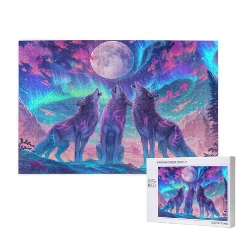 Wolf Puzzle 1000 Teile Erwachsene, 5D DIY Aurora Puzzle Design für Erwachsene und Kinder ab 5 Jahren, HD Farbe Puzzel mit Geschenkbox Verpackung for Zimmer Deko Wohnzimmer, Geschenke für Frauen -429 von Wjffnzbz