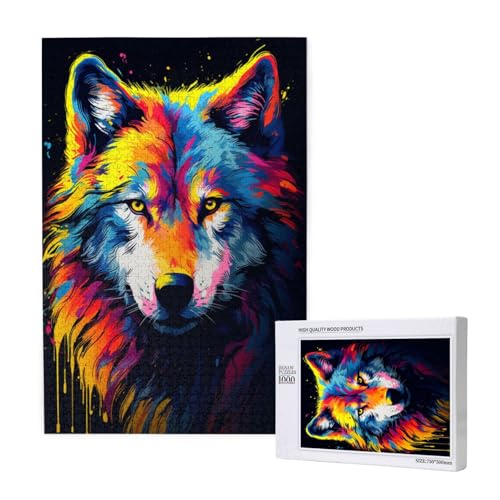 Wolf Puzzle 1000 Teile Erwachsene, DIY Farbe Puzzle Design für Erwachsene und Kinder ab 5 Jahren, HD Farbe Puzzel mit Geschenkbox Verpackung for Wand Zimmer Deko Wohnzimmer, Geschenke für Frauen -6294 von Wjffnzbz