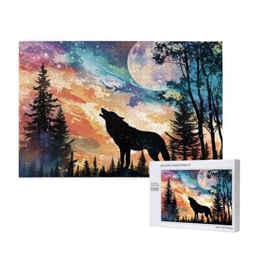 Wolf Puzzle 1000 Teile Erwachsene, DIY Mond Puzzle Design für Erwachsene und Kinder ab 5 Jahren, HD Farbe Puzzel mit Geschenkbox Verpackung for Wand Zimmer Deko Wohnzimmer, Geschenke für Frauen -514 von Wjffnzbz