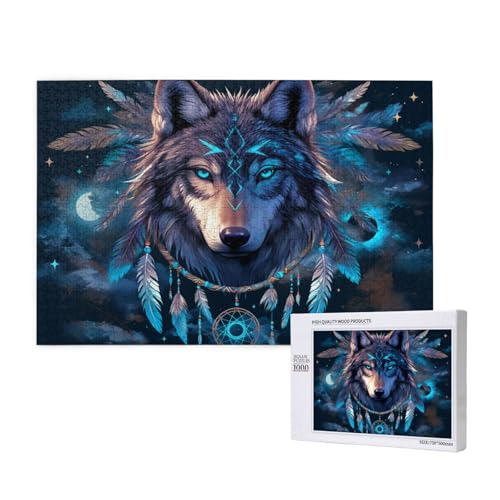 Wolf Puzzle 1000 Teile Erwachsene, DIY Traumfänger Puzzle Design für Erwachsene und Kinder ab 5 Jahren, HD Farbe Puzzel mit Geschenkbox Verpackung for Zimmer Deko Wohnzimmer, Geschenke für Frauen -599 von Wjffnzbz