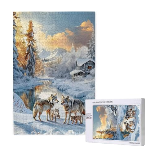 Wolf Puzzle 1500 Teile Erwachsene, Schneeszene Puzzle Design für Erwachsene und Kinder ab 5 Jahren, HD Farbe Puzzel mit Geschenkbox Verpackung for Zimmer Deko Wohnzimmer, Geschenke für Frauen -6330 von Wjffnzbz