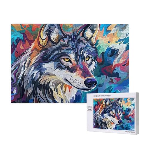 Wolf Puzzle 500 Teile Erwachsene, 5D DIY Fantasie Puzzle Design für Erwachsene und Kinder ab 5 Jahren, HD Farbe Puzzel mit Geschenkbox Verpackung for Zimmer Deko Wohnzimmer, Geschenke für Frauen -1688 von Wjffnzbz