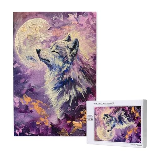 Wolf Puzzle 500 Teile Erwachsene, DIY Mond Puzzle Design für Erwachsene und Kinder ab 5 Jahren, HD Farbe Puzzel mit Geschenkbox Verpackung for Wand Zimmer Deko Wohnzimmer, Geschenke für Frauen -8548 von Wjffnzbz