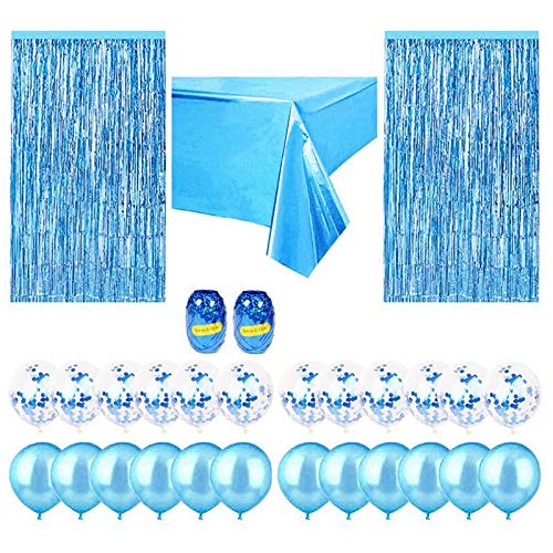 Wlauqueta Set mit blauen Konfetti-Luftballons, Geburtstagsfeier, Hochzeitszubehör, Dekoration, Regen, Seidenvorhang, Tischdecke von Wlauqueta
