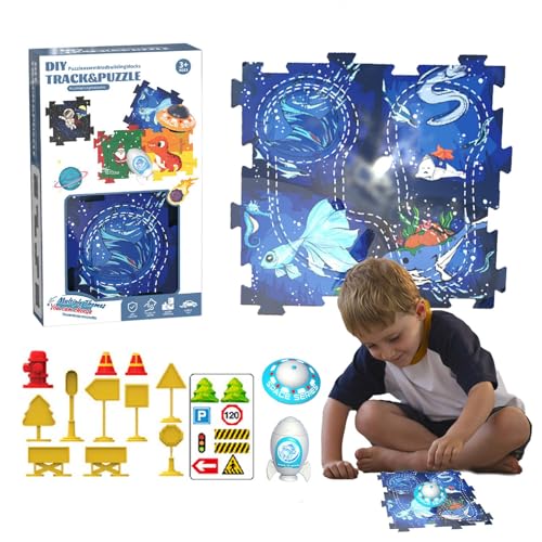 Wlikmjg Auto-Track-Puzzle-Spielzeug, Puzzle-Track-Auto-Spielset,Vorschulpädagogische Puzzle-Strecken mit Fahrzeugen - Leichtgängiges Vorschulauto mit Elektroantrieb zur Verbesserung der praktischen von Wlikmjg