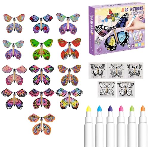 Wlikmjg Bemaltes Bastelkarten-Set,Fliegender Schmetterling Schmetterlings-Bastelset | Magischer Feenfliegender Schmetterling | Aufzieh-Schmetterlings-Spielzeugkarte, von Wlikmjg