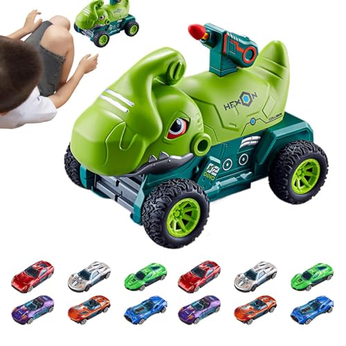 Wlikmjg Dinosaurier-Spielzeugfahrzeug-Set, Dinosaurier-Truck für Kinder | Wettbewerbs-Dinosaurier-Transportspielzeug - Mit 15 Leichtmetallautos und 3 Soft-Bullet-Fahrzeugen zum Starten von von Wlikmjg