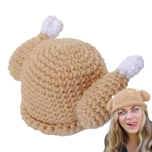 Wlikmjg Gebratener Truthahnhut, gestrickter Truthahnhut – Strickmütze für Thanksgiving-Huhn, Cosplay-Caps, Turkey Trot, lustiges Party-Kostüm von Wlikmjg