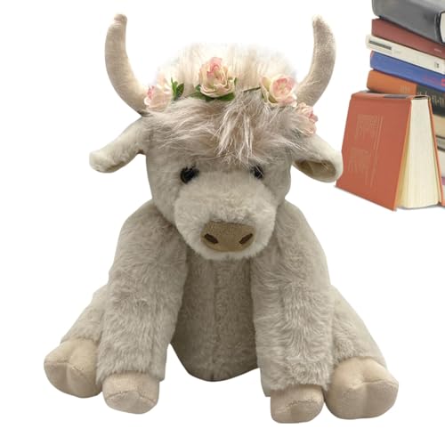 Wlikmjg Highland Cow Plüschtier, 2025 Neue Highland Cow Puppe, Highland Cow Plüschtier Realistische Form, Hochlandrinder Vor Dem Schlafengehen, Highland Cow Stofftier, Für Kinder Baby Mädchen(25 cm) von Wlikmjg