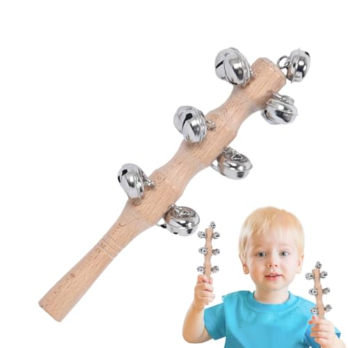 Wlikmjg Hölzerne Jingle Handglocken, Handheld -Schlittenglocken - Musikinstrument Percussion Shaker Rassel | Schlitten Jingler Bell Stick für Bühnenaufführung Geburtstagstanzkonzerte von Wlikmjg