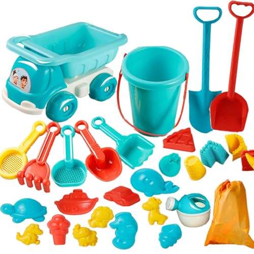 Wlikmjg Kids Beach Toys, Strandspielzeug - 29 Stück Gebäude Kit - Aufbewahrungstasche, Sifter, tragbarer Eimer, Formen, Schaufeln, Rechen für den Urlaub im Freien im Freien von Wlikmjg