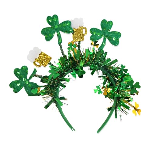 Wlikmjg Kleeblatt-Haarband,St.Patrick's Day Stirnband,Grüne irische Kopfbedeckung zum St. Patrick's Day, Kostümzubehör - Shamrock Plain Haarband Hoops Head Boppers mit Melone für, Erwachsene von Wlikmjg