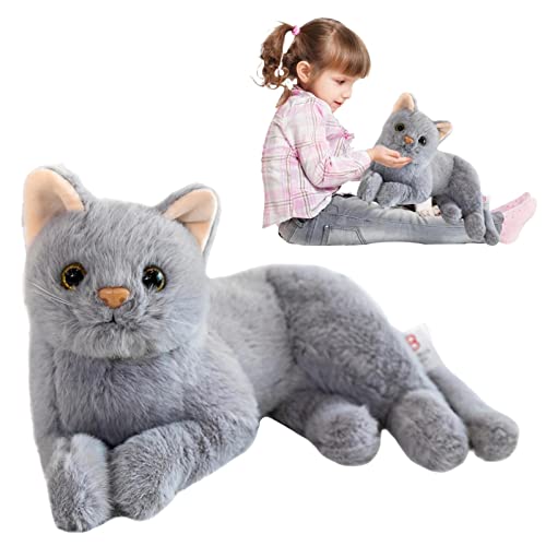 Wlikmjg Plüschtier Plüschtier Katze Plüsch Kissen Weiche Katze Grau Kuschelig Beruhigendes Kätzchen für Mädchen Kätzchen Plüschtier Spielzeug für Weihnachten 30,5 cm von Wlikmjg