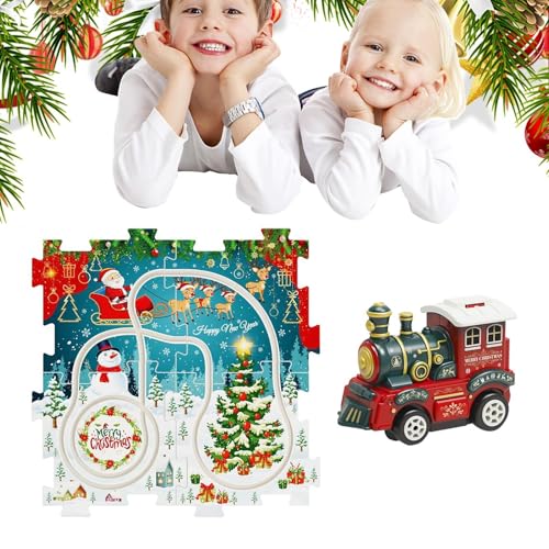 Wlikmjg Puzzle-Autobahn-Spielset, Puzzle-Racer-Autobahn-Set für Kinder,Weihnachtspuzzle-Gleise mit Zug - Puzzle-Triebwagenspielzeug, Lernspiele für und Mädchen im Alter von 3–6 Jahren von Wlikmjg