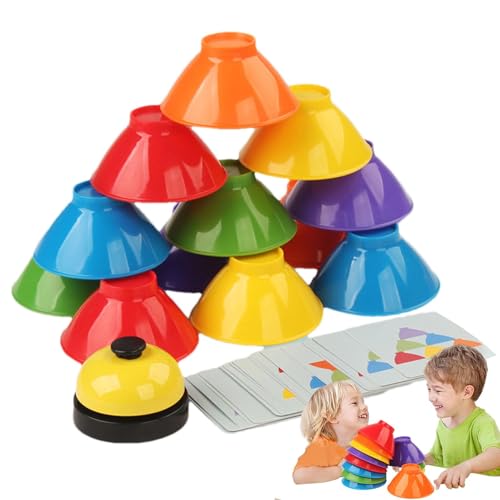 Wlikmjg Regenbogen-Stapelschalen,Stapelschalen-Spielzeug, Regenbogen-Stapelspielzeug, Stapelspielspielzeug, 6 Stapelschalen mit Glocke, 25 Karten, sensorisches Lernspielzeug für Kinder und Mädchen von Wlikmjg