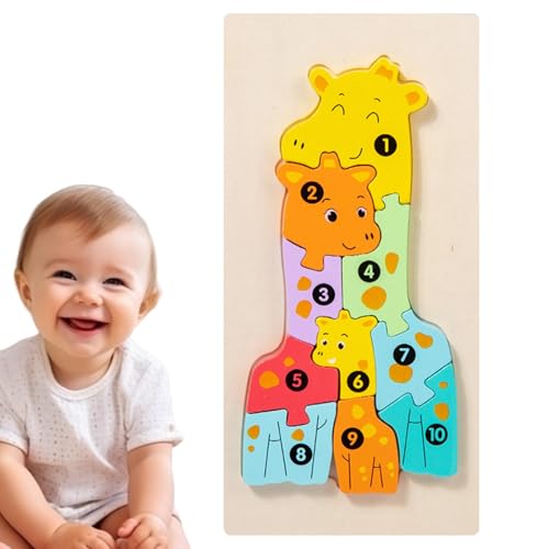 Wlikmjg Tierpuzzle aus Holz, Zahlenpuzzle - Lernspielzeug für Kinder aus Holz - Bunte niedliche pädagogische Puzzle-Tiere für Kinder, Mädchen-Geburtstag von Wlikmjg