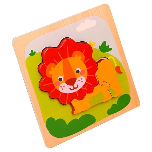 Wlikmjg Tierpuzzle für Kinder,Tierpuzzle,Lernpuzzlespiel - Lernpädagogisches Puzzle-Spielzeug für Mädchen und, Hirsch-Ente-Frosch-AFFE-Fisch-Löwe-Holzpuzzle von Wlikmjg