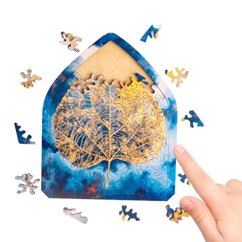 Wlikmjg Wooden Jigsaw Puzzles - Coole Puzzles für Erwachsene Bodhi Leaves Design | Unregelmäßig geformte Holzpuzzles, Erwachsene Holzpuzzles, 74 einzigartige unregelmäßige Formen für Jugendliche von Wlikmjg