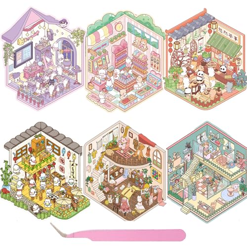 Wnqou 6 Sets DIY 3D Haus Aufkleber, 3D Magie Klassenzimmer simuliert, Miniatur Kabine Szene Spiel, niedlich Cartoon Szene Buch für Erwachsene und Kinder, lustige Schneiderei Shop Shop Szene Aufkleber Wnqou 6 Sets DIY 3D Haus Aufkleber, 3D Magie Klassenzimmer simuliert, Miniatur Kabine Szene Spiel, niedlich Cartoon Szene Buch für Erwachsene und Kinder, lustige Schneiderei Shop Shop Szene Aufkleber von Wnqou