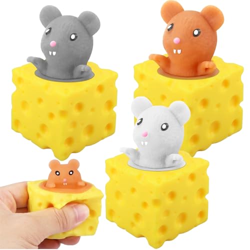 3 Stücke Cartoon Mouse Squeeze, Cartoon Hamster Squeeze Toy, Käse Spielzeug, Simulation Mäuse Stressabbau Spielzeug, Dekompressionsspielzeug für Kinder, Käse Mäuse Tassen von WoRuyKot