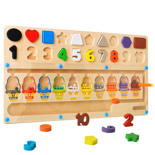 Wobequ Magnetspiel Magnet Labyrinth Spielzeug Montessori Spielzeug Farbe Zahlen und Form 3 IN 1 Sortierspiel für Kinder ab 3 Jahren Holzpuzzle für die Feinmotorik, Geschenke für Jungen und Mädchen von Wobequ