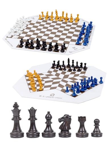 Schachbrettspiel-Set für 3 oder 4 Spieler, 64-teilig, buntes Schach, Schachspiel für Teamschach mit Lederspielmatte von WodGod