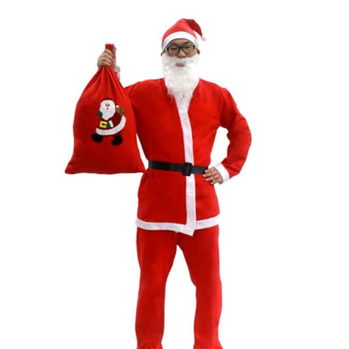 Weihnachtsmann-Kostüm, Bartmütze, Handschuhe, Kleid/Oberteil, Hose, Lederstiefel, Weihnachtsmann-Anzug, Weihnachtsmann-Kostüm, Verkleidung, Requisiten, Weihnachtsmann-Kostüm für Herren und Damen, 2 von Woedpez