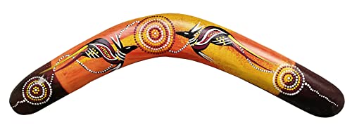 Wogeka - 40 cm bemalter Boomerang - im Australien Style aus Holz als Geschenk-Idee zu Weihnachten Geburtstag Dekoration - Handarbeit Schnitzerei von Bali Bumerang (gelb-rot) von Wogeka