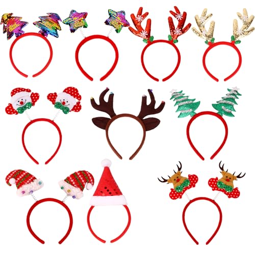 Wogueish 10 Pcs Weihnachts-Stirnband, Xmas headband Rentier Fun Weihnachtsbaum Weihnachtsmütze Kopfbedeckung für Kinder Erwachsene, Weihnachtsferien Zubehör von Wogueish