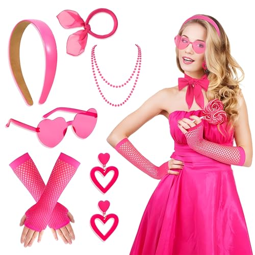 Wohlstand 6 Stück 80er Jahre Accessoires für Bluse,Stirnband Ohrringe Rosa,80er Jahre Outfit Damen Mottoparty Kleid,80er Kostüm Accessoires,80er 90er Jahre Outfit Damen von Wohlstand