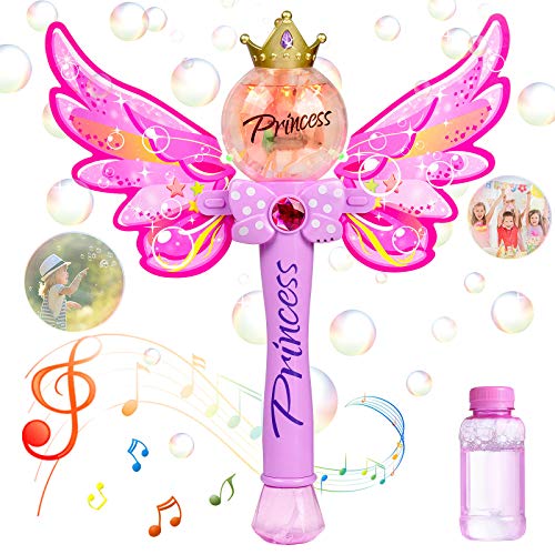 Zauberstab Seifenblasenmaschine mit Musik & Licht für Mädchen Kinder, Bubble Toys,Magic Wand Bubble,Bubble Machine für Partys Geburtstag Geschenk von WolinTek