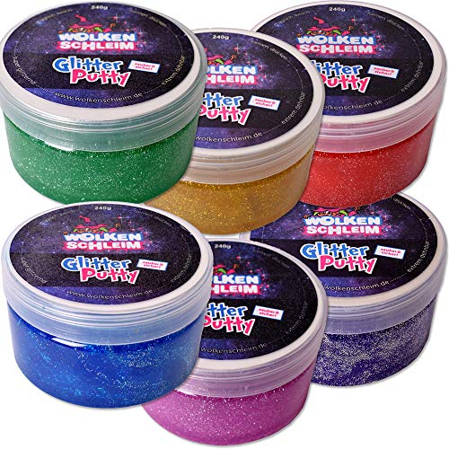 Wolkenschleim 6 Stück Glitter Putty Glitter Slime Glitzer Schleim Glibber Knete Kinder 240g Mehrfarbig Sortiert von Wolkenschleim