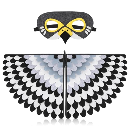 Wolkstello Vogelflügel Kostüm Kinder, Vogel Kostüm Umhang mit Filzaugen Maske, Eule Kostüm, Vogeleule Adler Papagei Kostüm für Jungen Mädchen Karneval Fasching Halloween Cosplay Party von Wolkstello