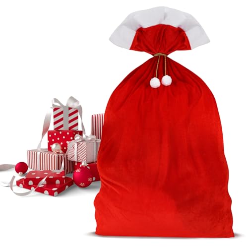 Wolkstello Weihnachtssack Groß, Weihnachtsmann Sack, Nikolaussack Santa Sack Geschenkesack, Christmas Sack Rot Weiß für Weihnachtsmann Accessoire Weihnachten Geschenke 70 x 100 cm von Wolkstello