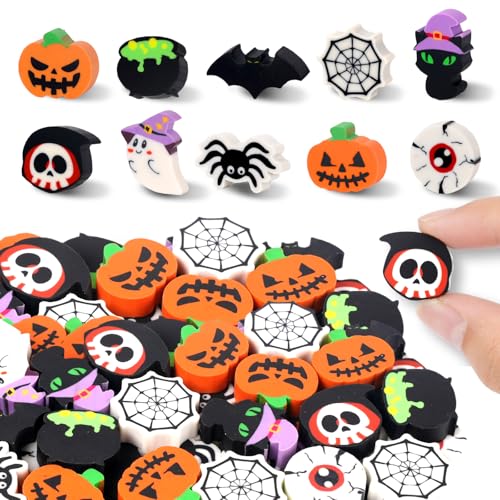 Wolpark Halloween-Radiergummi, Großpackung für Kinder, niedliche Mini-Radiergummis, 60 Stück, Neuheit, Halloween-Partygeschenke, Skelett, Geist, Kürbis, Bleistift-Radiergummis, Halloween-Leckereien, von Wolpark