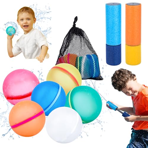 6 Wasserbomben Wiederverwendbar Und 2 Wasserpistole Schaumstoff, Super Lustige Wasserspielzeug-Sets Für Erwachsene Kinder, Outdoor-Fun-Partys, Schwimmbäder, Strände, Sommer von Woltoy