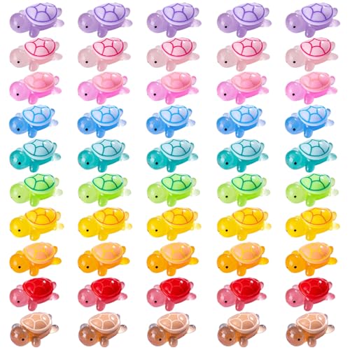 50pcs Mini -Harzschildkröten realistische farbenfrohe Mini -Tierfiguren, Mikrolandschaftsschmuck winzige Tierspielzeug für Zuhause, Familie, Schlafsaal und Bürodekoration, Mini -Harzschildkröten von Womsclo