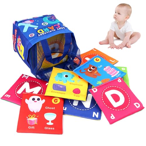 Alphabet-Flash-Karten 26pcs frühe lehrreich Soft Alphabetkarten mit Bildern Eltern-Kind-Waschkind-Cartoon ABC-Flash-Karten mit Aufbewahrungstasche für Zuhause, Vorschule, Alphabet-Blitzkarten von Womsclo