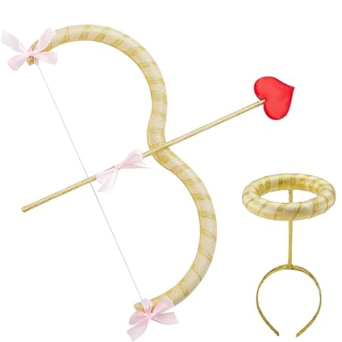 Cupid Bow und Pfeilset One Size Red Arrows Valentinstag Cupid Kostümzubehör Hochzeits Geburtstag Cosplay Kosplay -Kleidungsfoto Requisiten für Erwachsene und Teenager Golden, Amorbogen und Pfeil von Womsclo