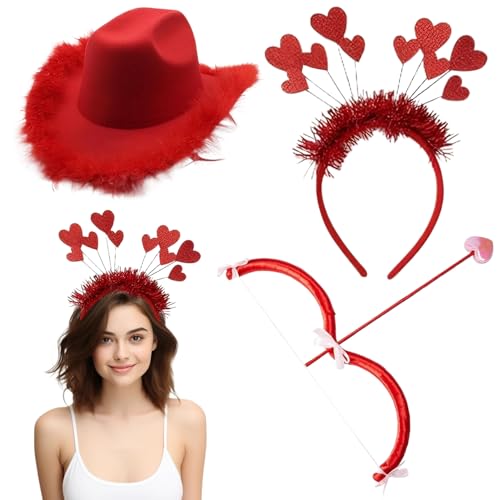 Cupid-Kostüm für Frauen, Cupid-Kostüm umfasst 15-Zoll-Amorbogen und Pfeil, elastische Kopfbedeckung mit Herz und einen charmanten Hut für den Valentinstag, Rollenspielaktivitäten, Cupid-Kostüm von Womsclo