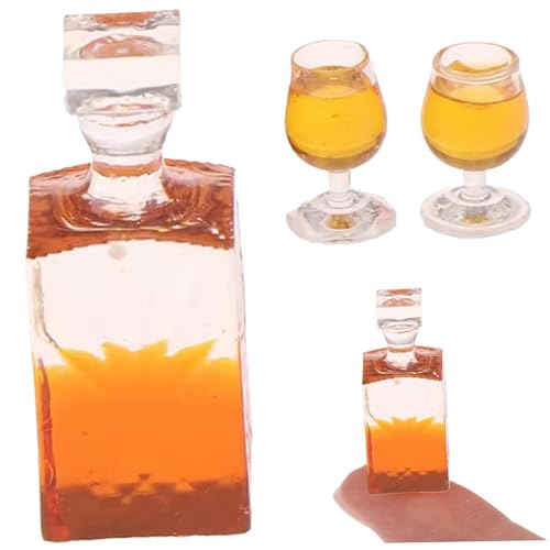 Dollhouse Whisky Flasche realistische Mini Alkoholflaschen Harz Mini Weinflaschen mit 2 Tassen dekorativ von Womsclo