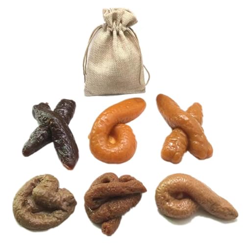 Gefälschte Poop, 6PCS Realistic Fake Poop Toys mit Aufbewahrungstasche, gefälschter Hundemot, falsche Poo Practical Witzspielzeug für Fools 'Day Streichpartyzubehör von Womsclo