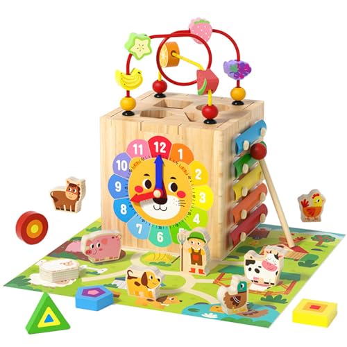 Holzaktivität Würfel Spielzeug 1 Set 6 in 1 Multifunktionales Babyaktivität Würfel Spielzeug sicherer natrual Holzaktivität Würfel Bildungs- und Lernspielzeug Sinnes Kinderspielzeug Geschenk für Urla von Womsclo