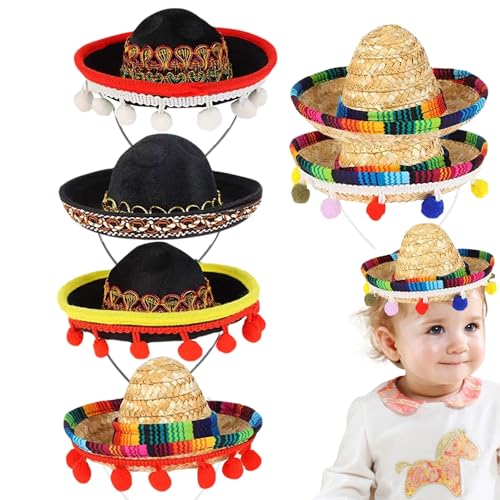 Mini sombrero hüte 6pcs kleine sombrero party hüte mit haarreiber mexikanischer parteigebespannungen für people mexican party dekorationen stirnband, mini sombrero hats von Womsclo