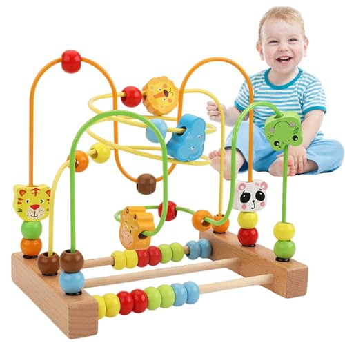 Perlenlabyrinthspielzeug, natürliches Holzkind-Achterbahn-Achterbahn Tier Thema Räumliche Argumentation Perle Maze Classic Early Education Hand-Eye Coordination Building Block für Kinder, Perlenlabyr von Womsclo