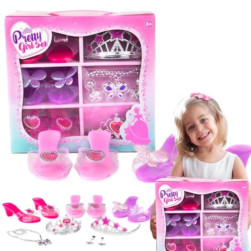 Prinzessin Dress -up -Schuhe Set Mode Prinzessin Dress -up Accessoires aus Kronen, Halsketten und Ohrringen süße Kleinkindabsätze Rollenspielkollektion für kleine Mädchen, Prinzessin Dress -up -Schuh von Womsclo